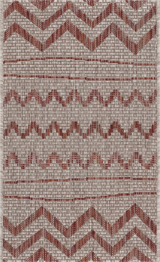 8' X 10' Beige And Red Chevron Indoor Outdoor Area Rug
