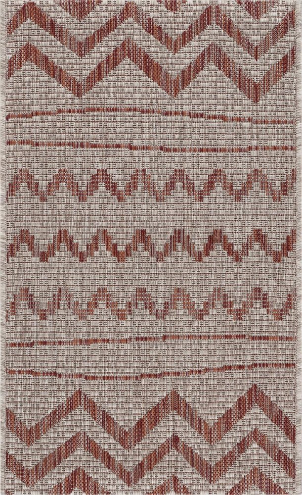 8' X 10' Beige And Red Chevron Indoor Outdoor Area Rug