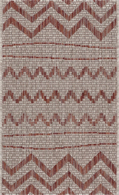 8' X 10' Beige And Red Chevron Indoor Outdoor Area Rug
