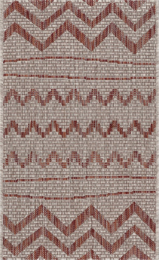 8' X 10' Beige And Red Chevron Indoor Outdoor Area Rug