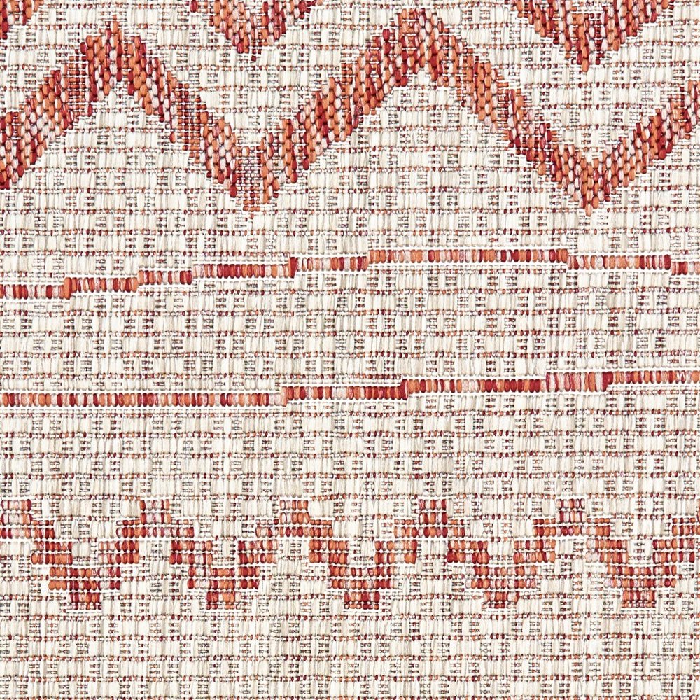 8' X 10' Beige And Red Chevron Indoor Outdoor Area Rug
