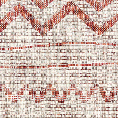 8' X 10' Beige And Red Chevron Indoor Outdoor Area Rug