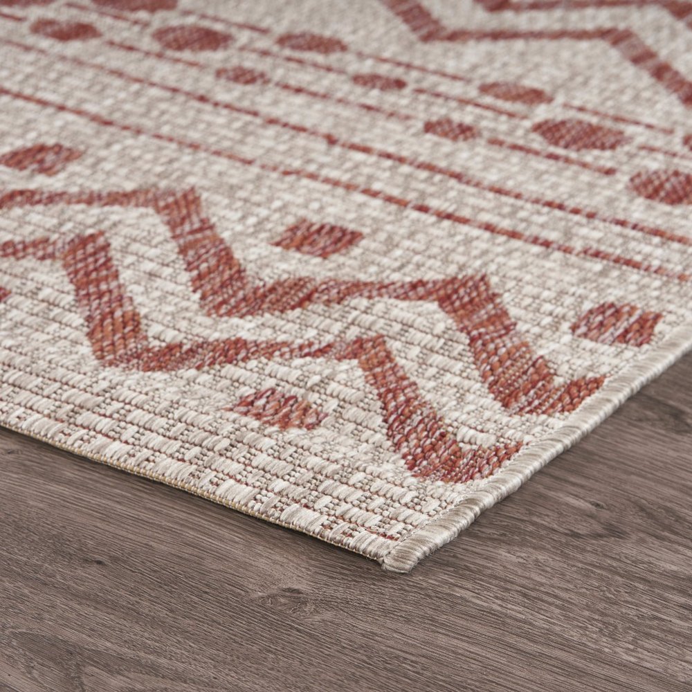 8' X 10' Beige And Red Chevron Indoor Outdoor Area Rug