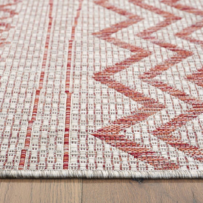 8' X 10' Beige And Red Chevron Indoor Outdoor Area Rug