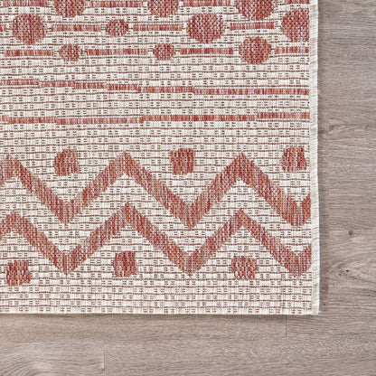 8' X 10' Beige And Red Chevron Indoor Outdoor Area Rug