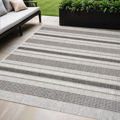 8' X 10' Gray And Black Indoor Outdoor Area Rug