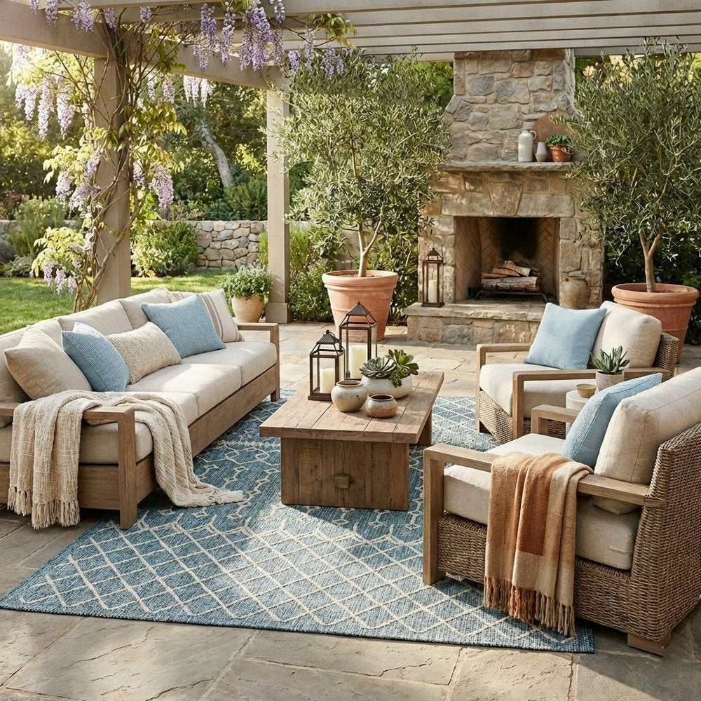 8' X 10' Blue And Gray Indoor Outdoor Area Rug
