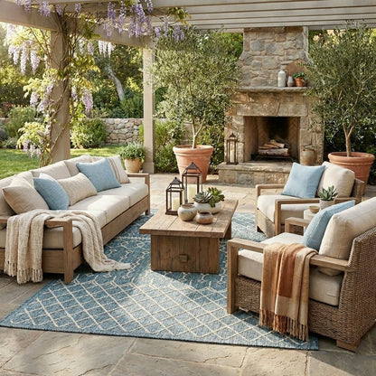 8' X 10' Blue And Gray Indoor Outdoor Area Rug