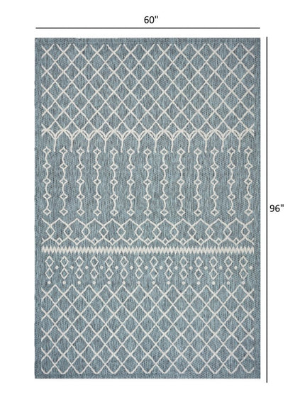 5' X 8' Blue And Gray Indoor Outdoor Area Rug