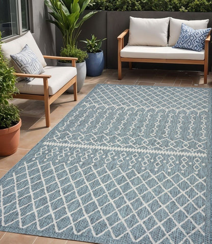 8' X 10' Blue And Gray Indoor Outdoor Area Rug