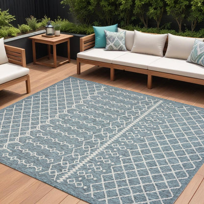 5' X 8' Blue And Gray Indoor Outdoor Area Rug