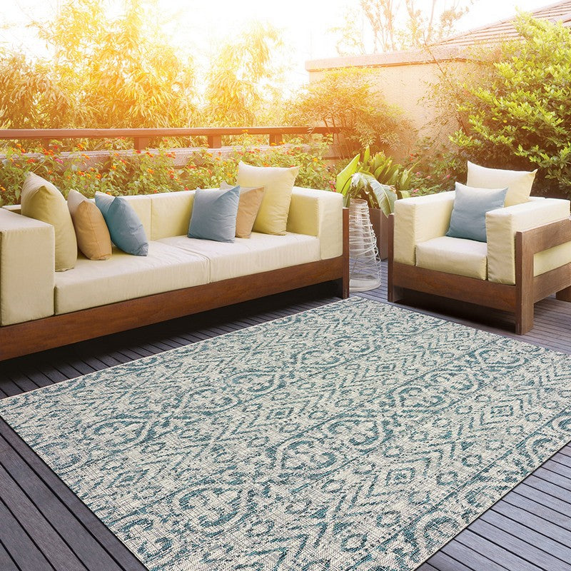 3' X 5' Blue And Gray Indoor Outdoor Area Rug