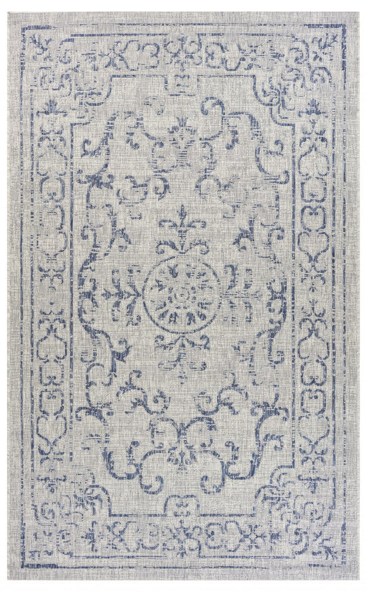 5' X 8' Blue And Gray Indoor Outdoor Area Rug