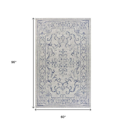 8' X 10' Blue And Gray Indoor Outdoor Area Rug