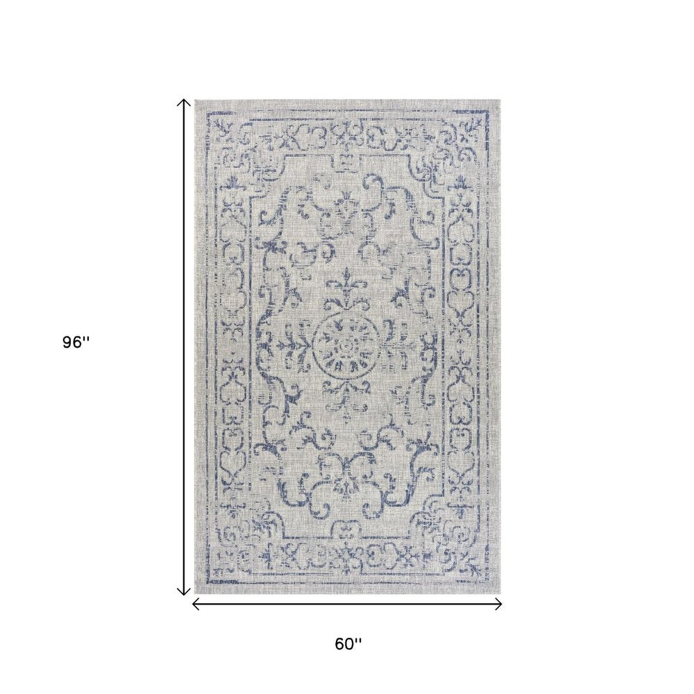8' X 10' Blue And Gray Indoor Outdoor Area Rug