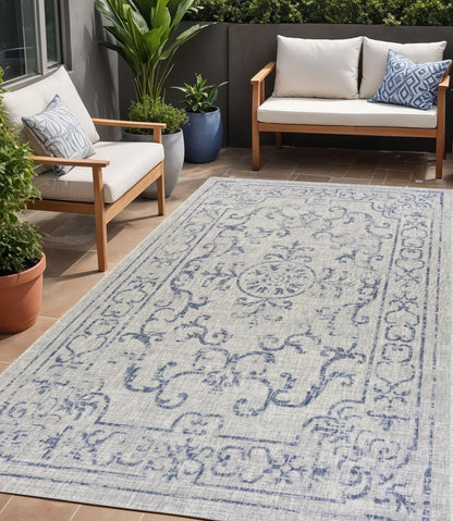 8' X 10' Blue And Gray Indoor Outdoor Area Rug