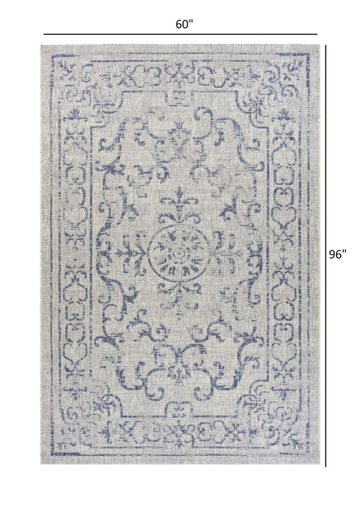 8' X 10' Blue And Gray Indoor Outdoor Area Rug