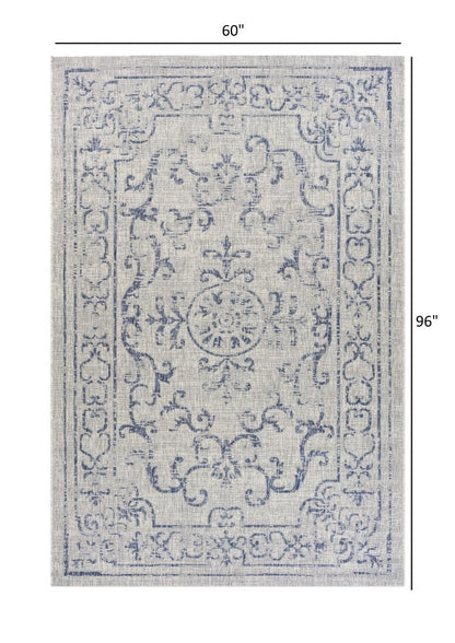 8' X 10' Blue And Gray Indoor Outdoor Area Rug