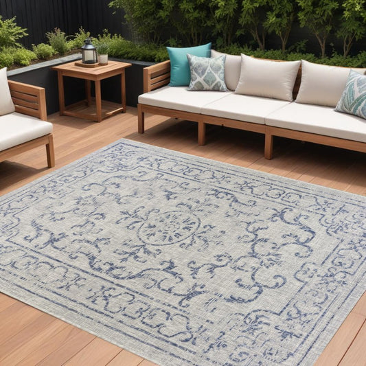 8' X 10' Blue And Gray Indoor Outdoor Area Rug