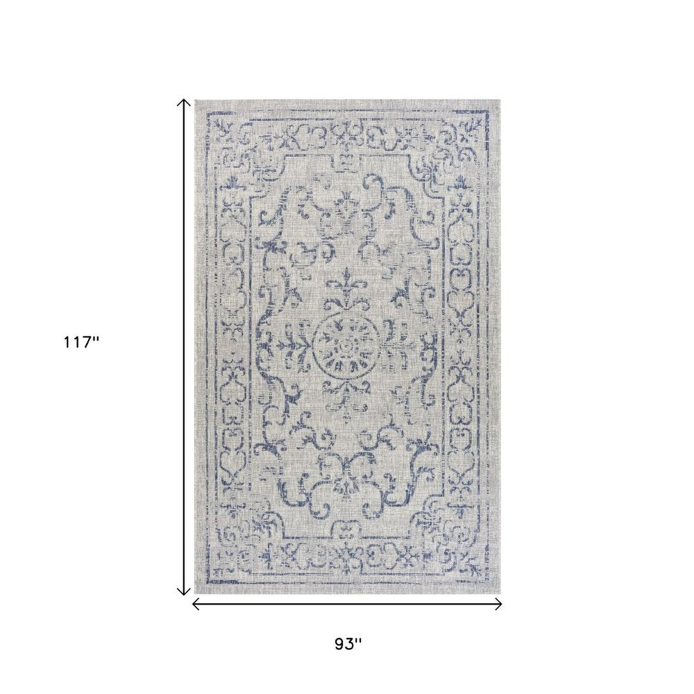 8' X 10' Blue And Gray Indoor Outdoor Area Rug