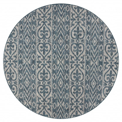 8' X 8' Blue And Gray Round Indoor Outdoor Area Rug
