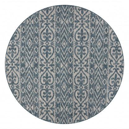 8' X 8' Blue And Gray Round Indoor Outdoor Area Rug