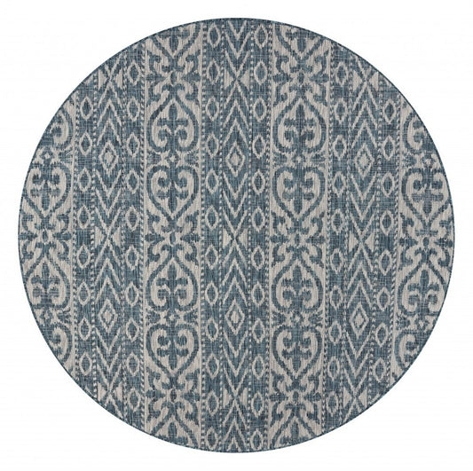 8' X 8' Blue And Gray Round Indoor Outdoor Area Rug