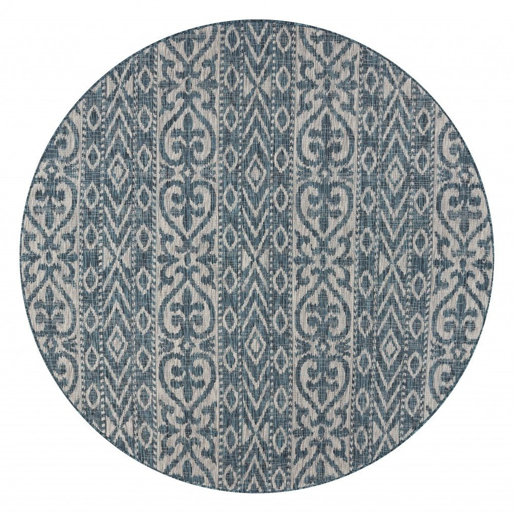 8' X 8' Blue And Gray Round Indoor Outdoor Area Rug