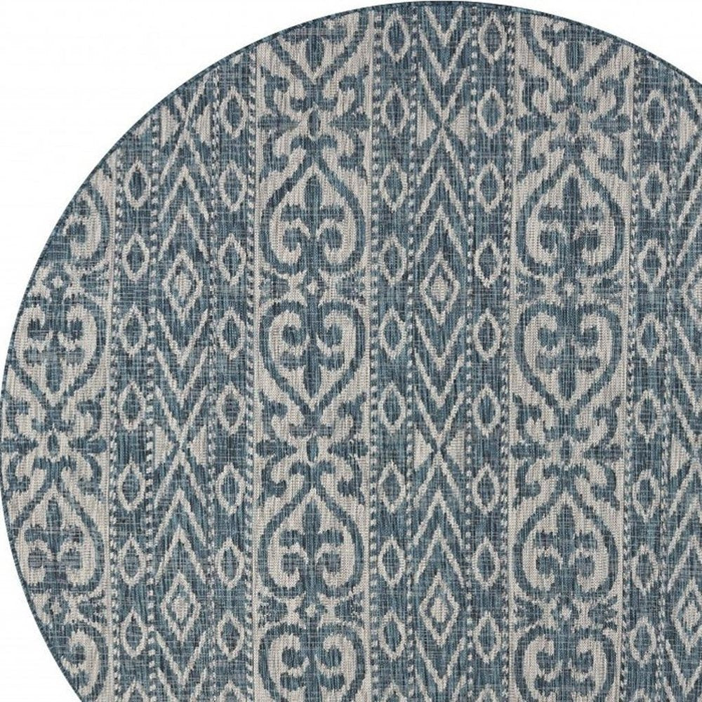 8' X 8' Blue And Gray Round Indoor Outdoor Area Rug