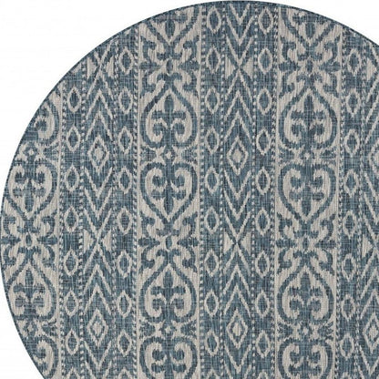 8' X 8' Blue And Gray Round Indoor Outdoor Area Rug
