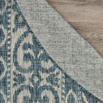 8' X 8' Blue And Gray Round Indoor Outdoor Area Rug