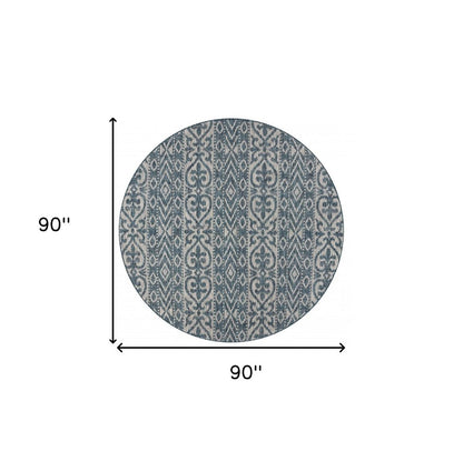8' X 8' Blue And Gray Round Indoor Outdoor Area Rug