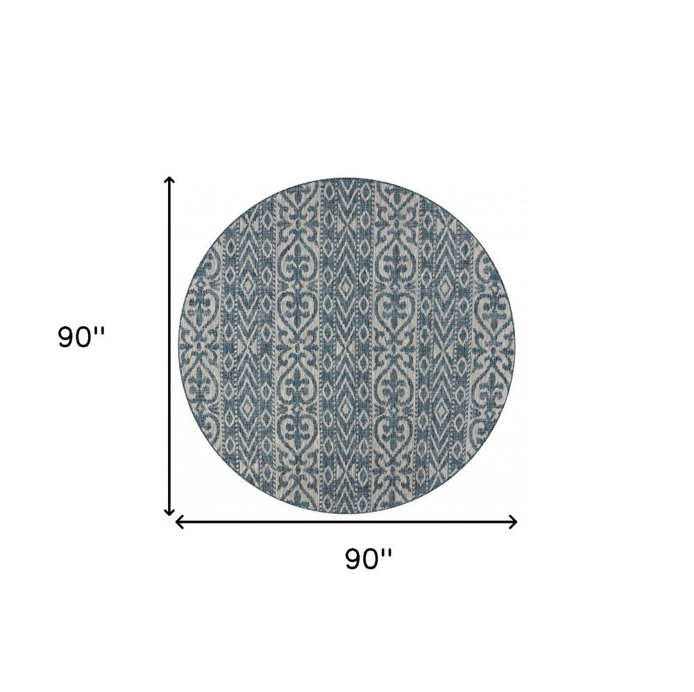 8' X 8' Blue And Gray Round Indoor Outdoor Area Rug