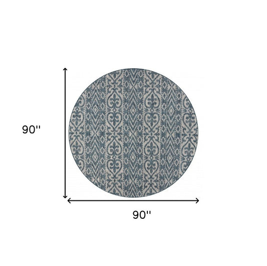 8' X 8' Blue And Gray Round Indoor Outdoor Area Rug