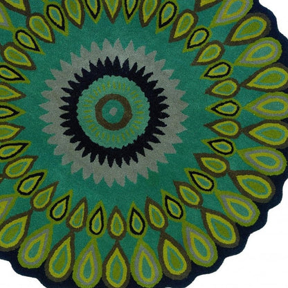 3' Green Wool Hand Tufted Round Rug