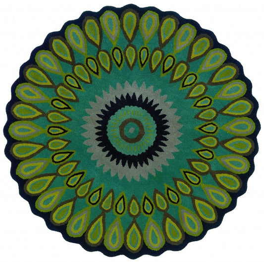 8' Green Wool Hand Tufted Round Rug