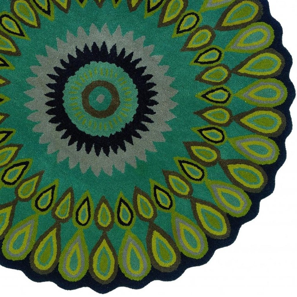 3' Green Wool Hand Tufted Round Rug