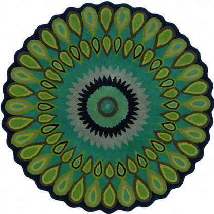 3' Green Wool Hand Tufted Round Rug