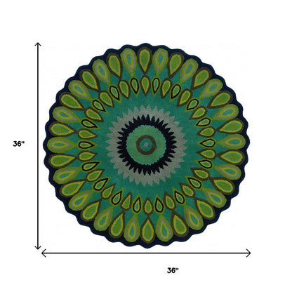 5' Green Wool Hand Tufted Round Rug