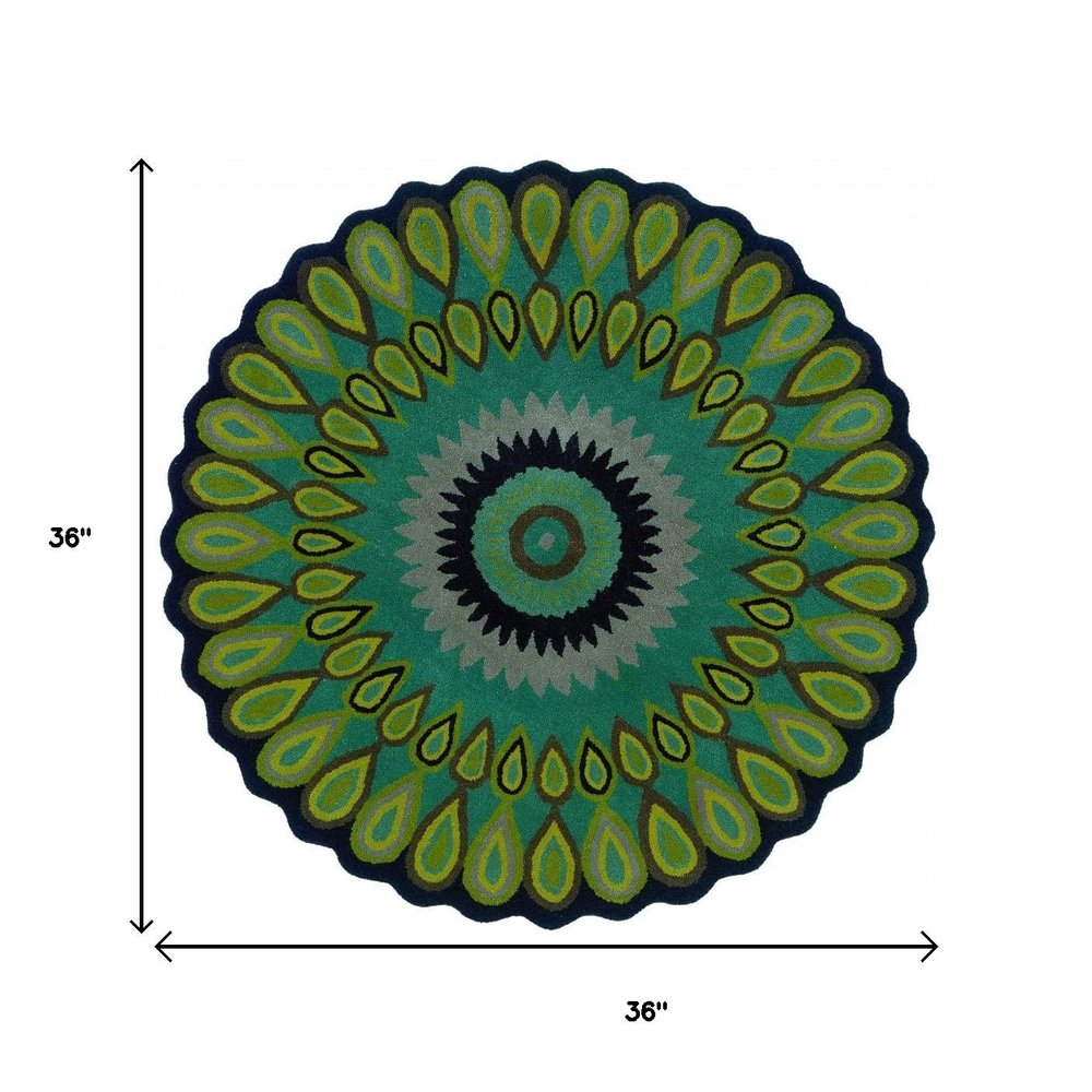 3' Green Wool Hand Tufted Round Rug