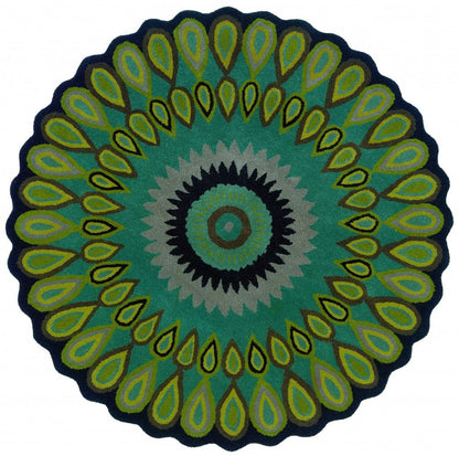 8' Green Wool Hand Tufted Round Rug