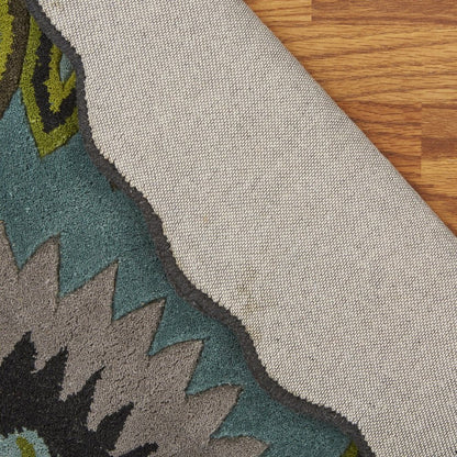 3' Green Wool Hand Tufted Round Rug