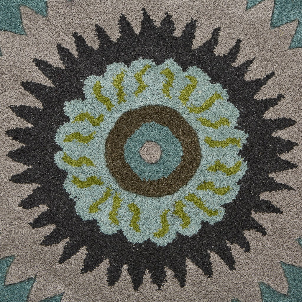 8’ Round Green Peacock Feather Area Rug