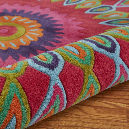 3' Pink Wool Hand Tufted Round Rug