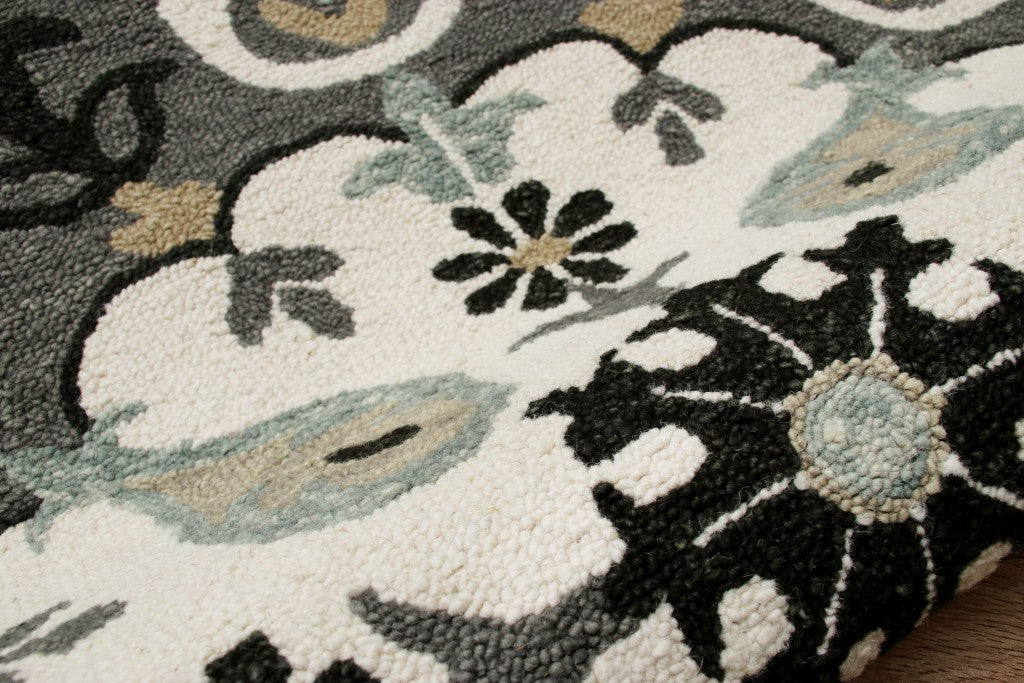 5' Gray Round Wool Hand Hooked Handmade Area Rug