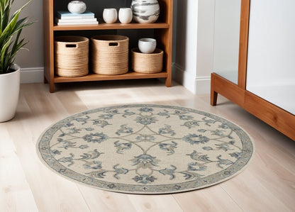 5' Light Blue Round Wool Hand Tufted Area Rug