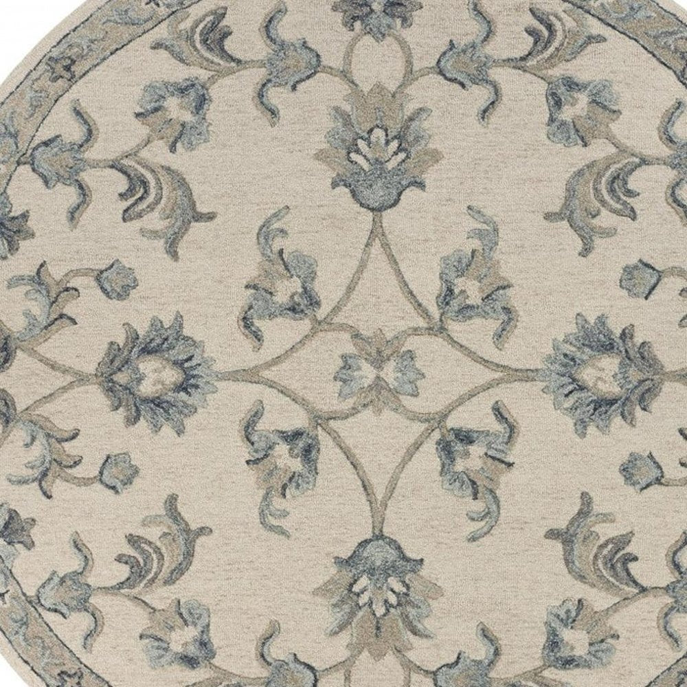 5' Light Blue Round Wool Hand Tufted Area Rug