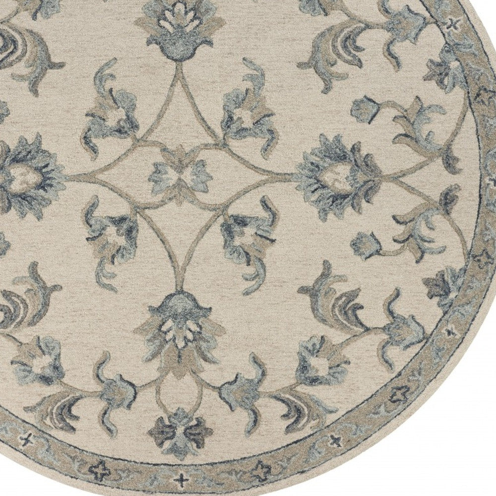 5' Light Blue Round Wool Hand Tufted Area Rug