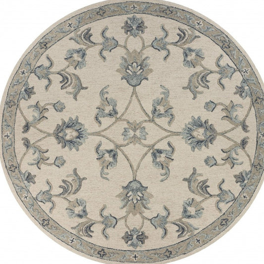 7' Light Blue Round Wool Hand Tufted Area Rug