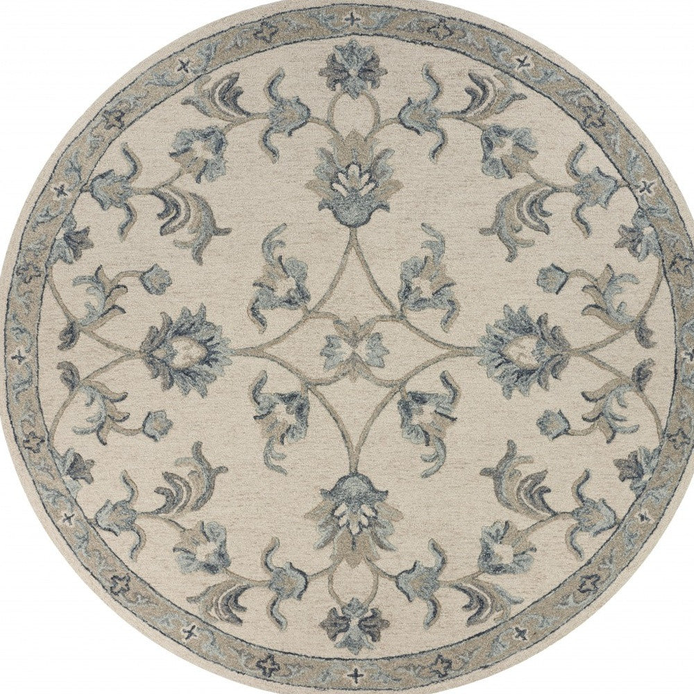 5' Light Blue Round Wool Hand Tufted Area Rug